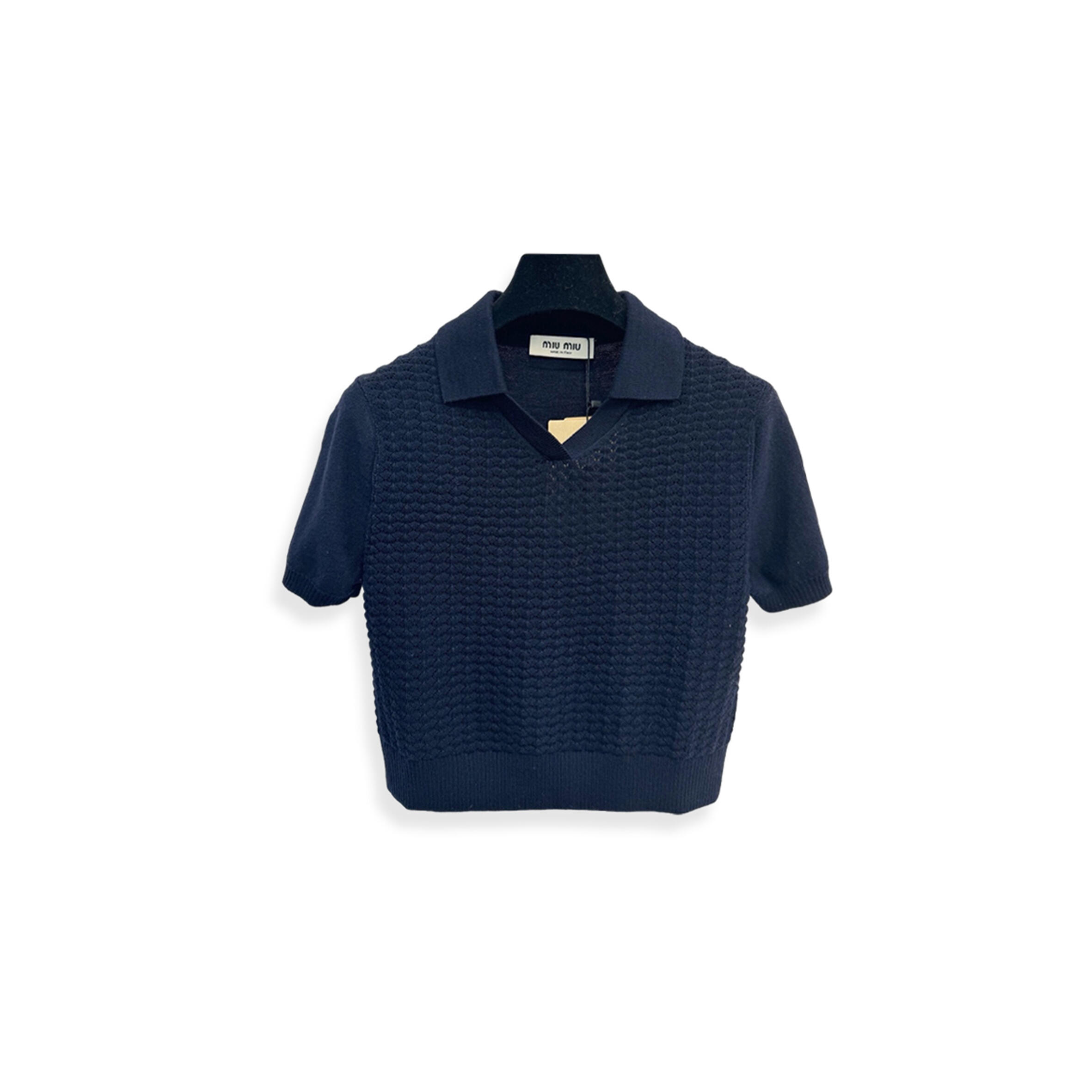 MIU MIU POINTELLE-KNIT ORGANIC COTTON POLO SHIRT FOR 